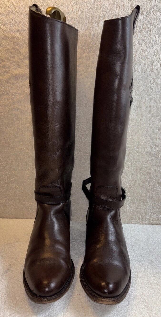 FRYE LOGO 76475 Cognac Leather Equestrian Riding Boots Women US 8.5 B